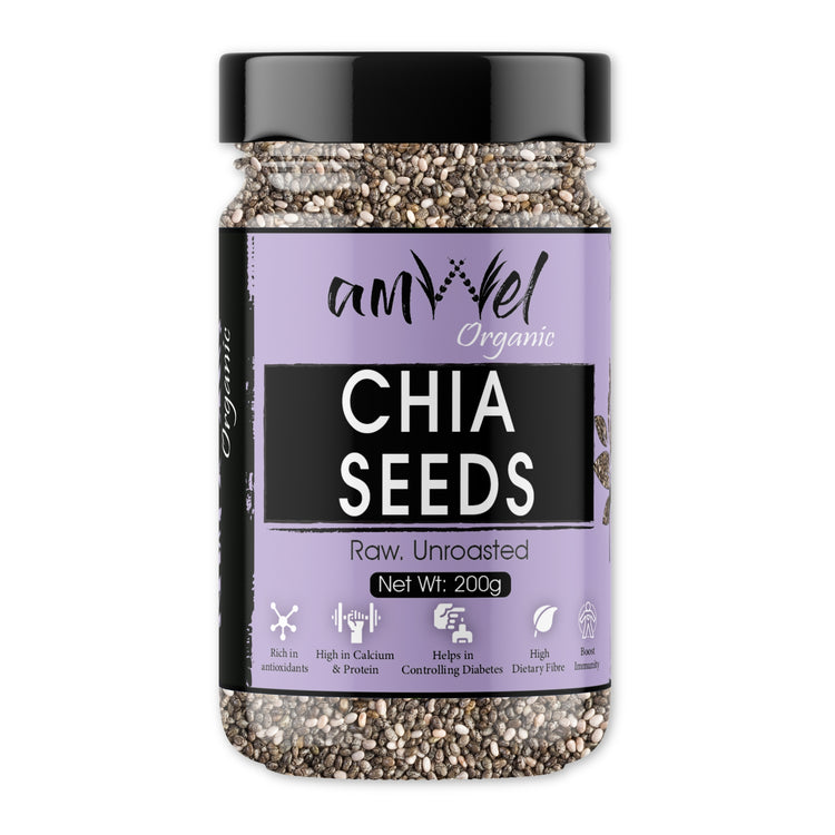 Amwel Organic Chia Seeds 200gm | Raw Unroasted seeds | Gluten Free Omega 3 High fibre Keto diet snack for eating | USDA Certified grains