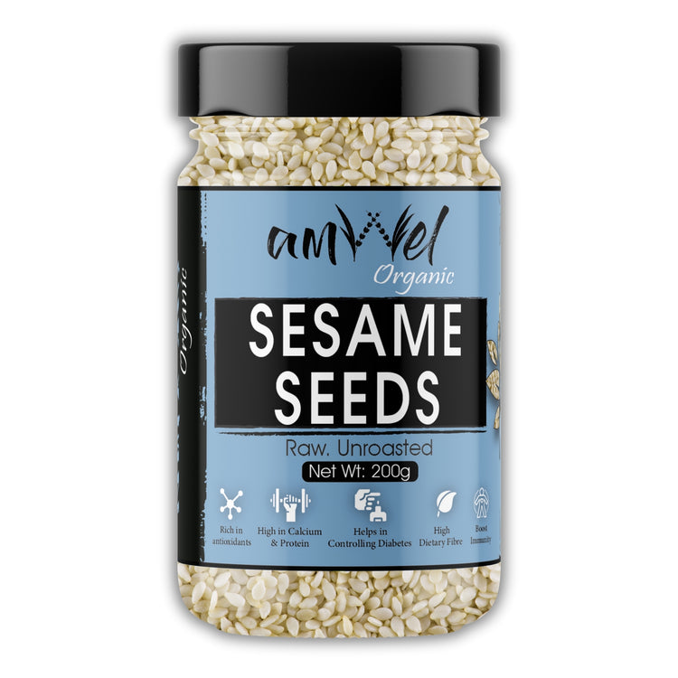 Amwel Organic Sesame Seeds 200gm | Raw Unroasted edible seed for weight management | Gluten Free Omega 3 High fibre Keto diet snack for eating | USDA Certified grains