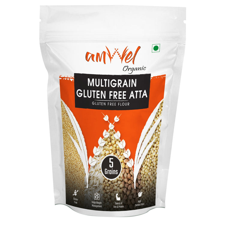 Amwel Organic Multigrain Gluten Free Atta | 900g | Certified Gluten Free Flour | 5 Super Grains & Millets | Wheat Free |