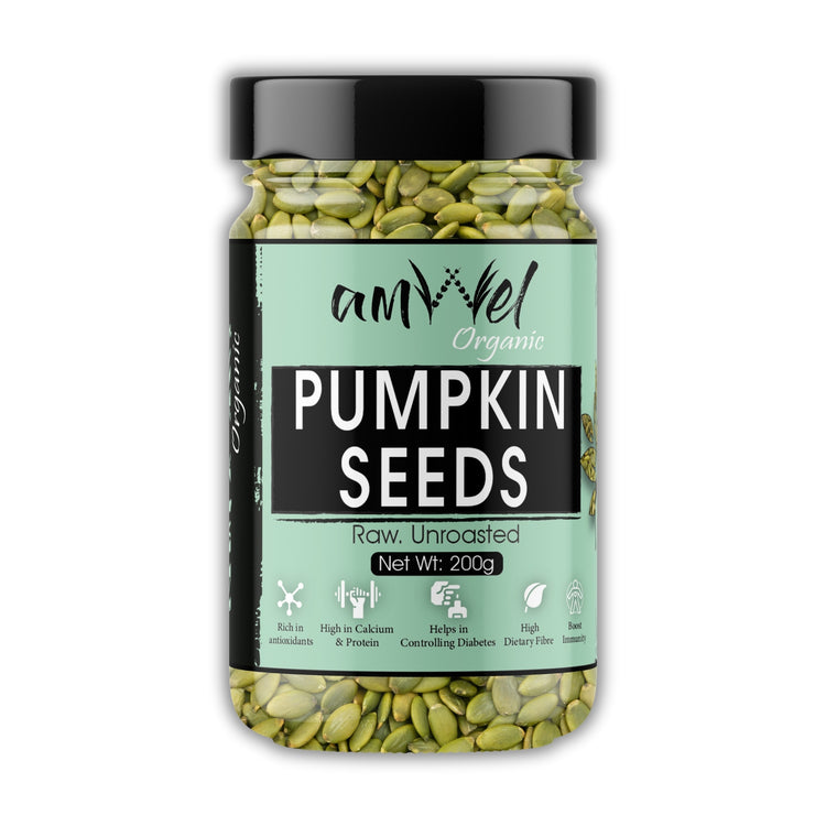 Amwel Organic Pumpkin Seeds 200g | Raw Unroasted edible seed for weight management and hair regrowth | Diet Food eating Snack