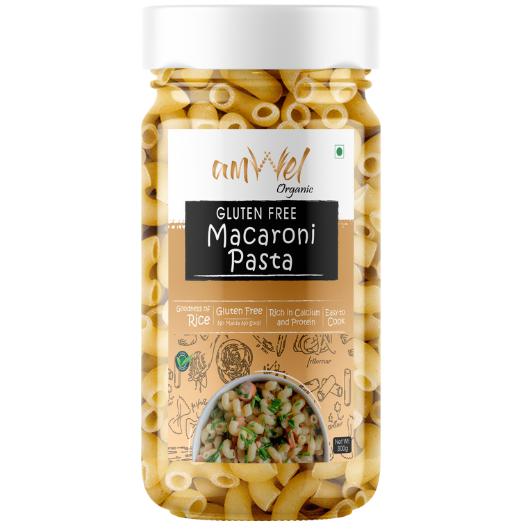 Amwel Organic Gluten Free & Multigrain Rice Macaroni Pasta 300g | Gourmet Instant Pasta | Rice and Corn | No Maida No Sooji |