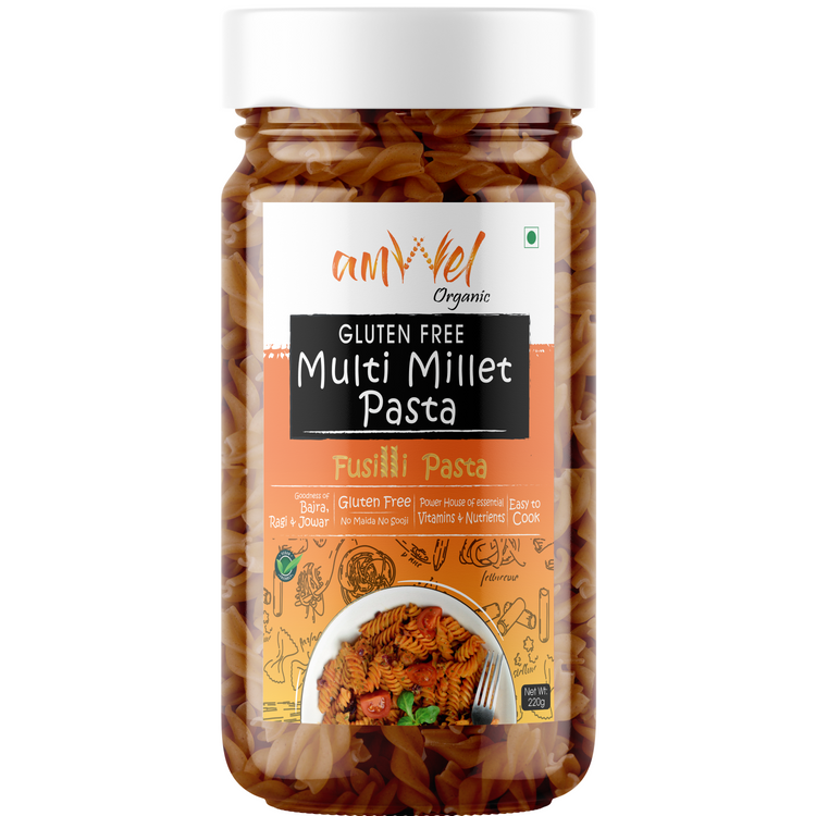 Amwel Organic Gluten Free & Multigrain Multi Millet Pasta 220g | Gourmet Instant Pasta | Fusilli Pasta | Ragi, Jowar, Bajra | No Maida No Sooji |