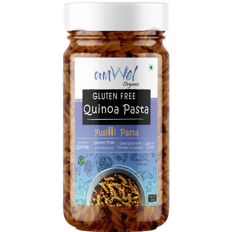 Amwel Organic Gluten Free & Multigrain Quinoa Pasta 220g | Gourmet Instant Pasta | Fusilli Pasta | No Maida No Sooji | 40% Quinoa |