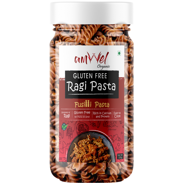 Amwel Organic Gluten Free & Multigrain Ragi Pasta 220g | Gourmet Instant Pasta | Fusilli Pasta | No Maida No Sooji | 50% Ragi |