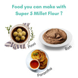 Amwel Organic Super 5 Millet Flour | 900g | Siri Dhanya Atta | Five Positive Millets | No Wheat | Kodo, Foxtail, Little, Barnyard, Browntop